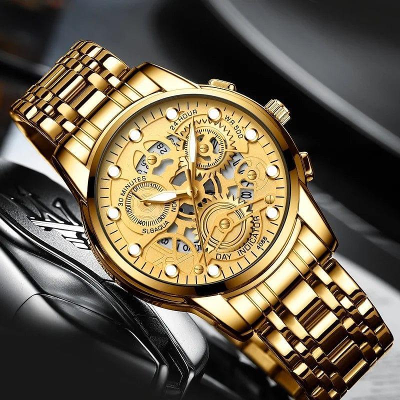 Men’s Watches Top Brand Luxury Original Waterproof Quartz Watch for Man Gold Skeleton Style