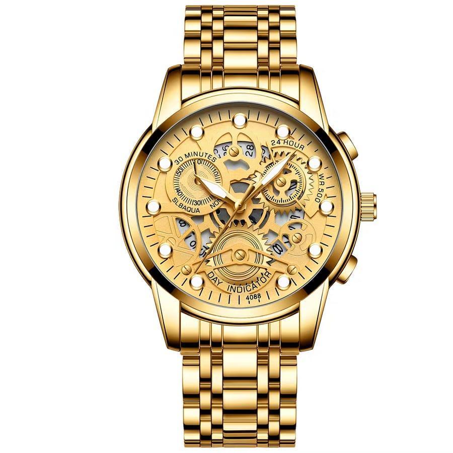 Men’s Watches Top Brand Luxury Original Waterproof Quartz Watch for Man Gold Skeleton Style
