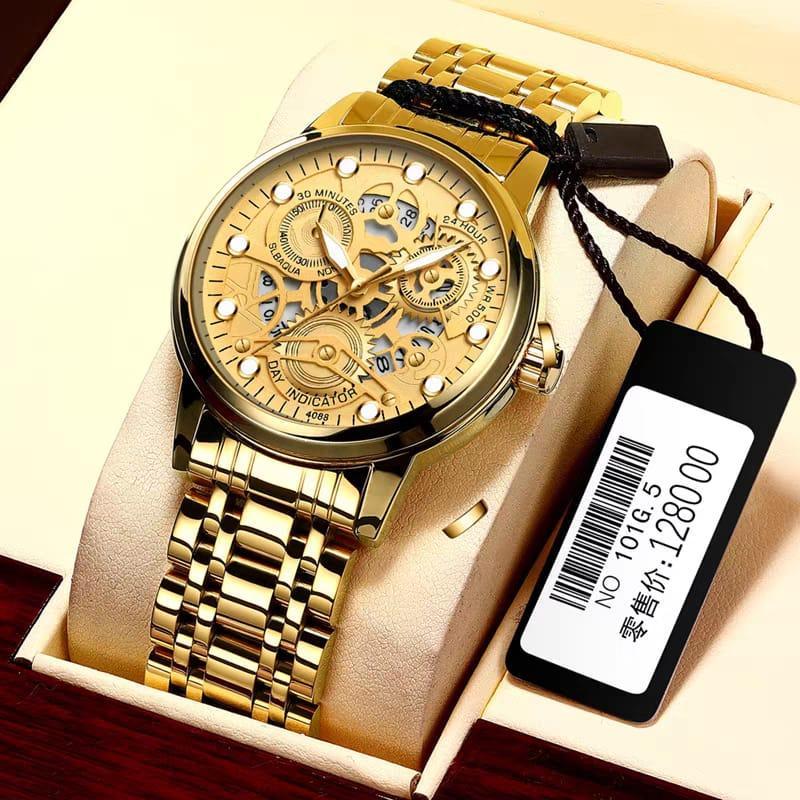 Men’s Watches Top Brand Luxury Original Waterproof Quartz Watch for Man Gold Skeleton Style